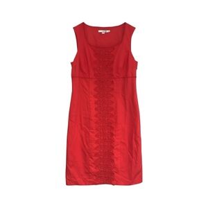 Boden Dress Women’s Size 10‎ US Long Red Cotton Embroidered Sleeveless Sheath